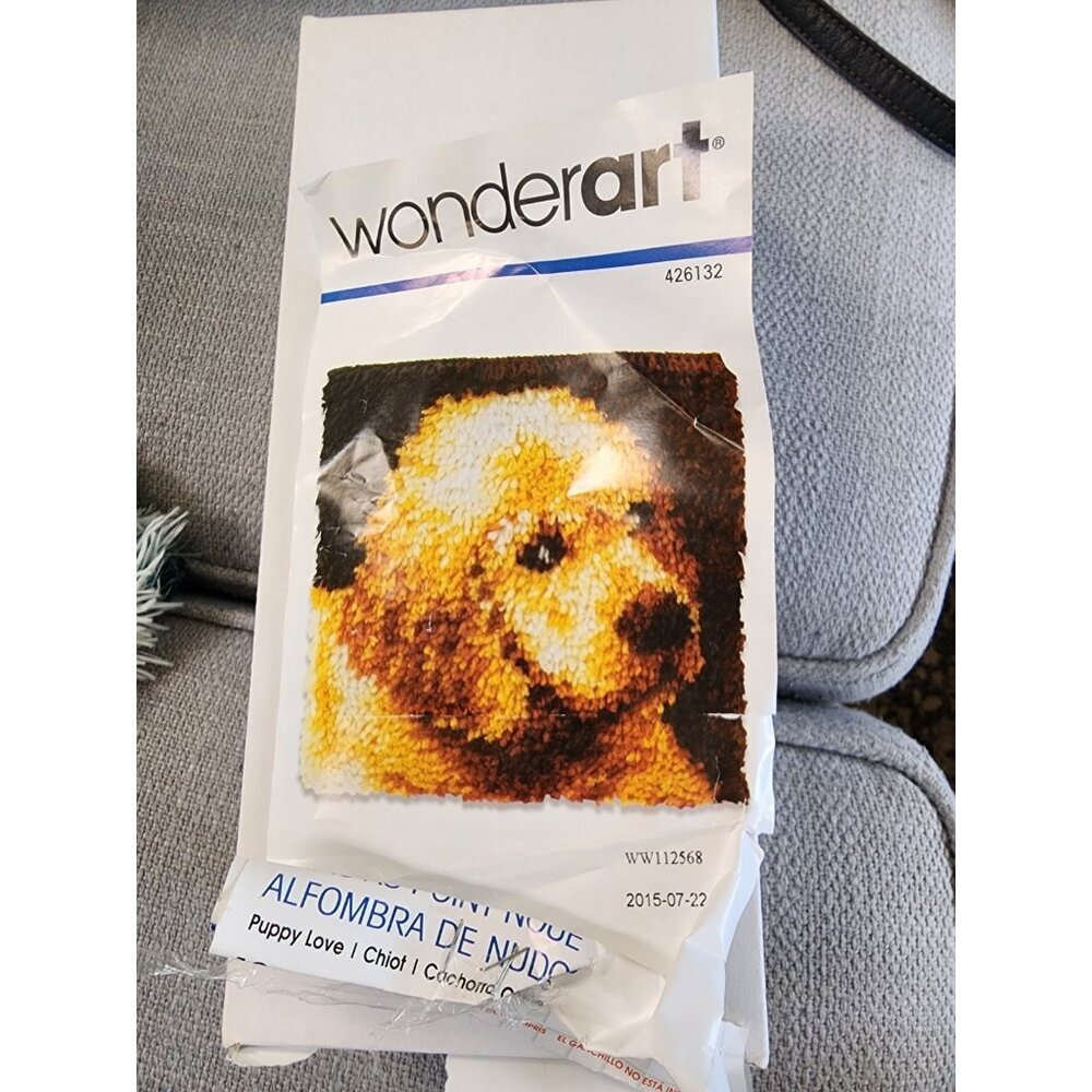 Wonderart Latch Hook Kit 12"X12" Puppy Love Open Box  Please read condition desc